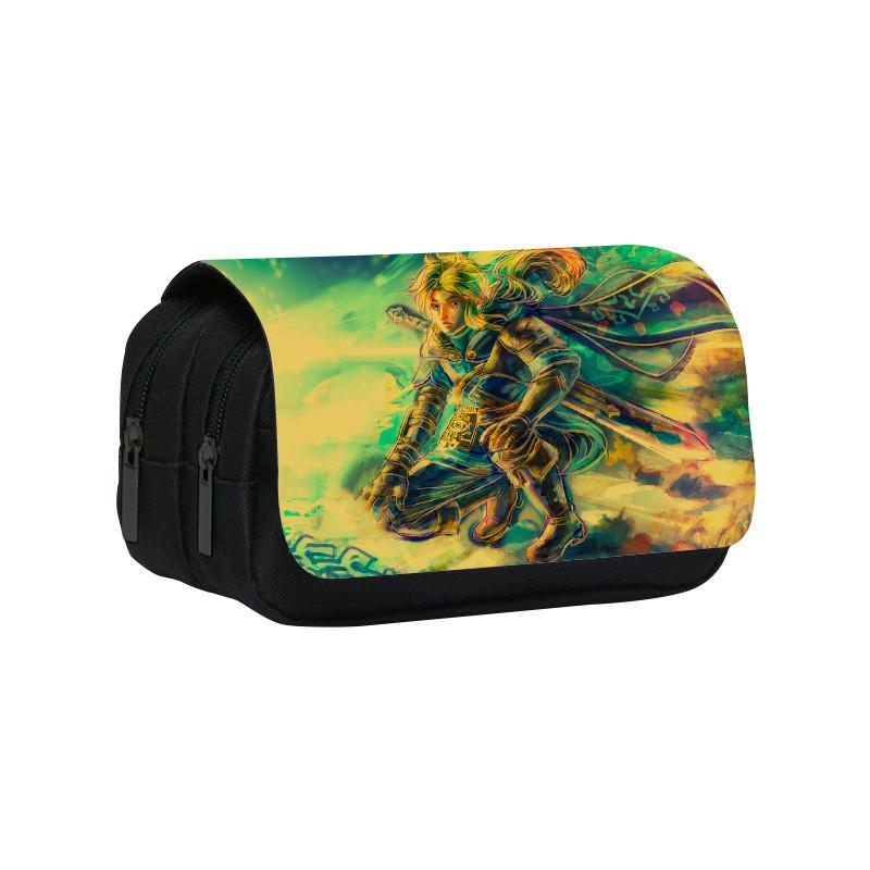 Legend Of Zelda Double Layer Pencil Case With Nylon Material For Students Organizer Storage