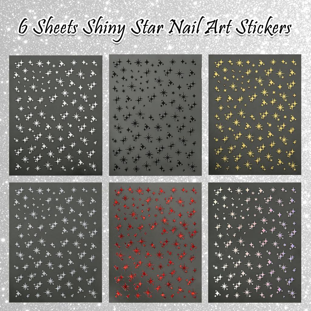 BendJoy® 6 Sheets Star Nail Stickers Y2k Nail Art- Self-Adhesive & Glitter Design for Women Multi-Color Options | Easy Peel & Stick | DIY Friendl