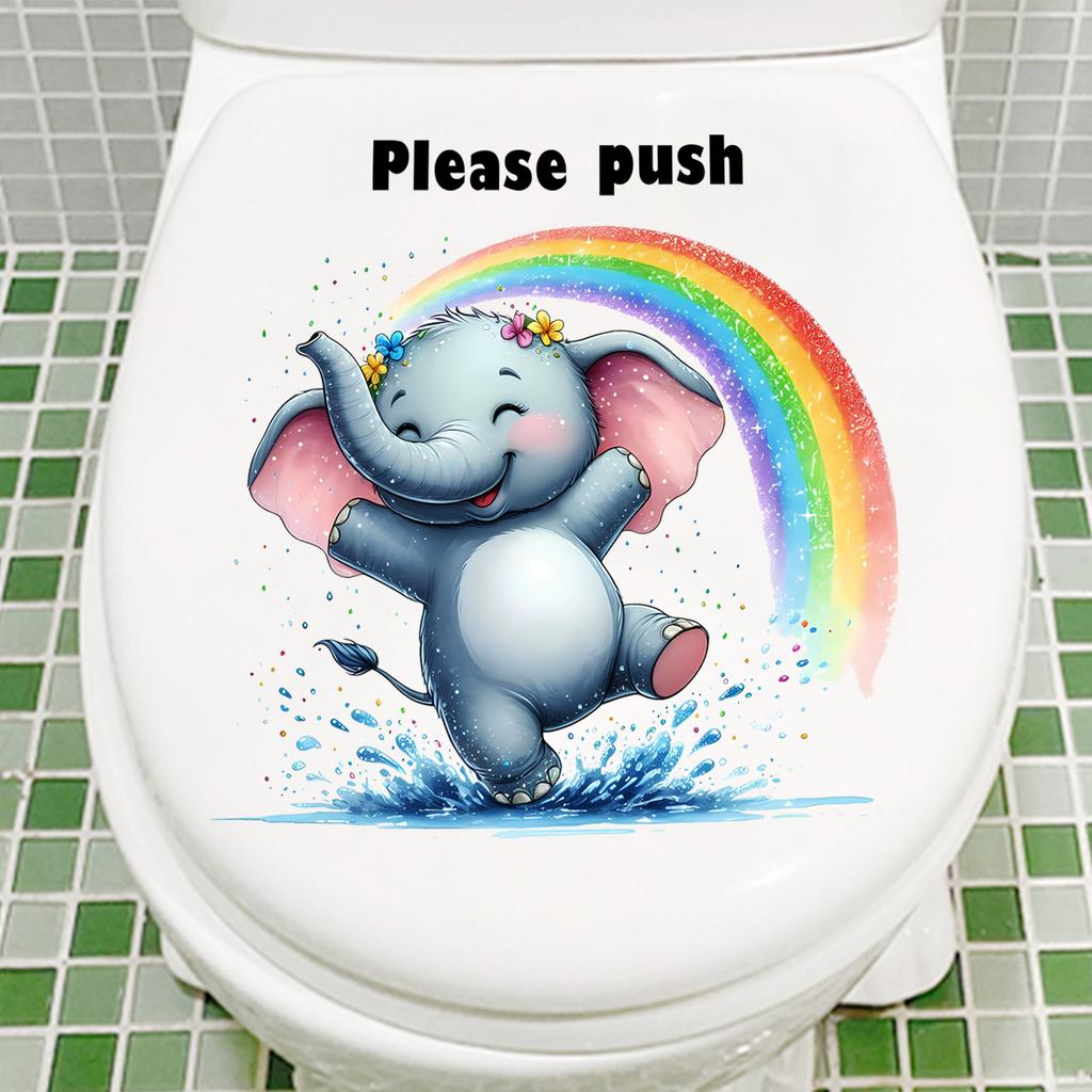 Rainbow Elephant Toilet Sticker Cute Removable Self-Adhesive for Bathroom Home Decor