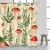 1pc Exotic Red Cap Mushroom Shower Curtain with White Spots, Lush Green Ferns, Colorful Butterflies and Ladybugs - Polyester