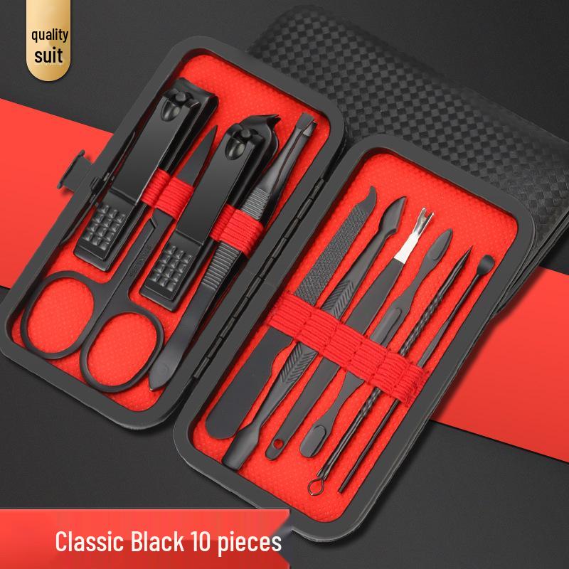 24-teiliges Schwarz-Rot-Nagelknipser-Set mit Schrägschnitt-Knipser, Pediküre-Werkzeugen und Hautscheren