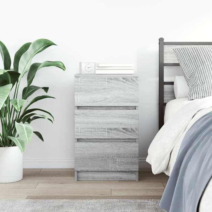 VidaXL Bedside Table with 3 Drawers Sonoma Grey 39x35x65 Cm, Side Table, Bed Cabinet, Side Table for the 861347