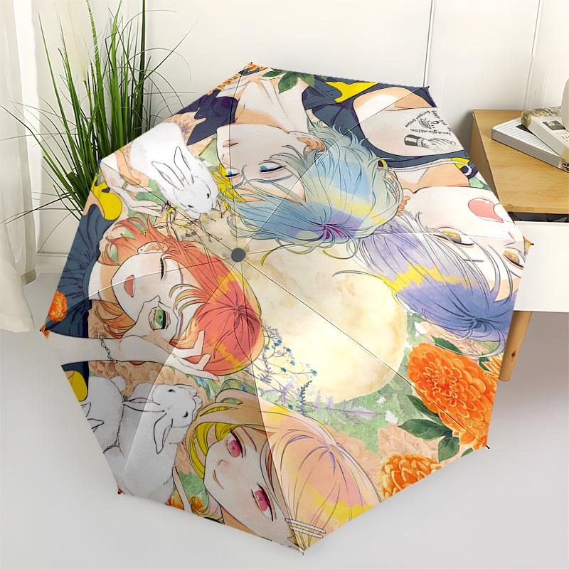 

1pc Outdoor Umbrella with Anime Characters and Flowers - Automatic Opening/Closing - Portable 3-Fold Design - 8-Rib Iron Frame - Perfect Gift for