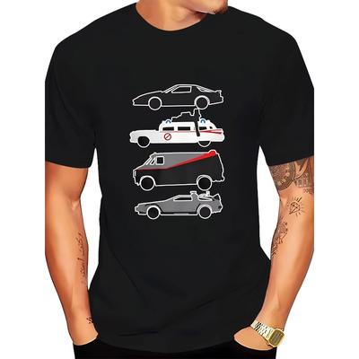 Stylish Black Graphic Tee - Men's Premium Casual T-Shirt with Unique Car Print, Round Neck, Summer Fashion, Machine Washable,