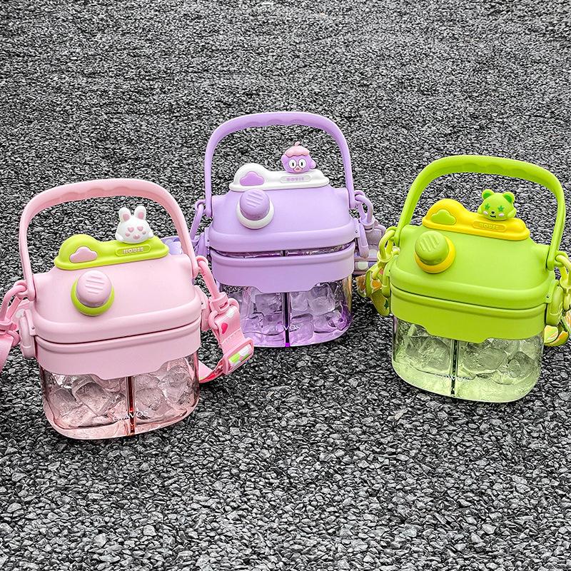 Children's Water Cup School Special Double Drink Cup Girl Cute Anti-drop Kindergarten Primary School Students Straw Kettle