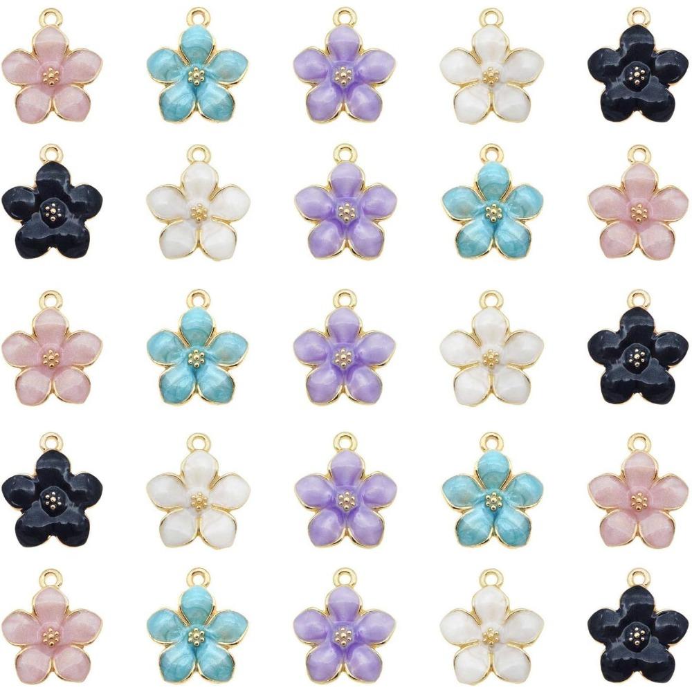 Metal Oil Drip Enamel Flowers Assorted Colors Mixed Petals Craft Charms Bracelets Pendants  DIY Jewellery Making Accessories