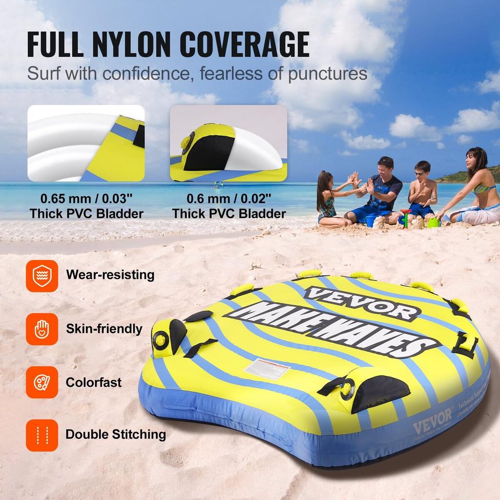 Towable Tube for Boating, 1-3 Riders Inflatable Towable Tube with Bumper Fins, 510 Lbs Water Sport Towable Tubes for Boats To Pull, Full Nylon Cover,