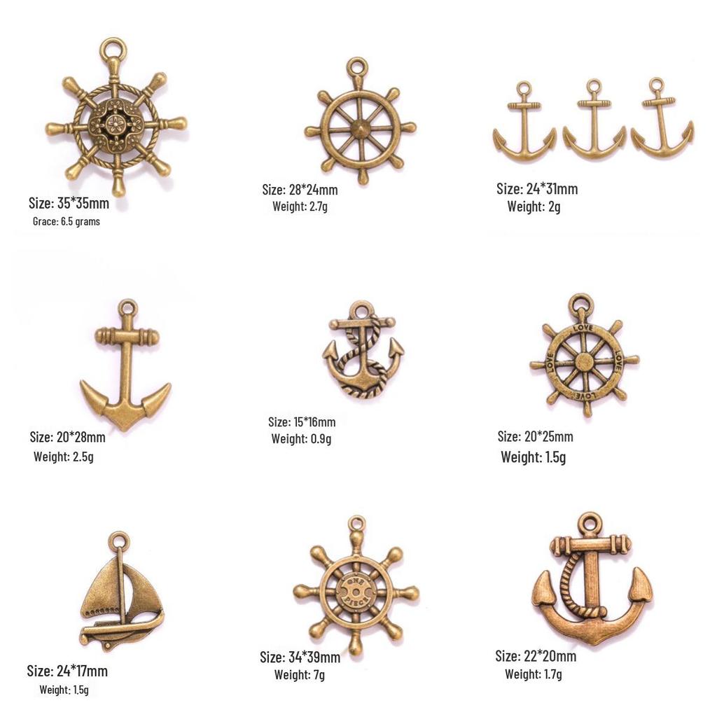 Collezione di Gioielli Nautici in Lega Fai da Te: Ciondoli Pirata con Ancora e Timone Retro