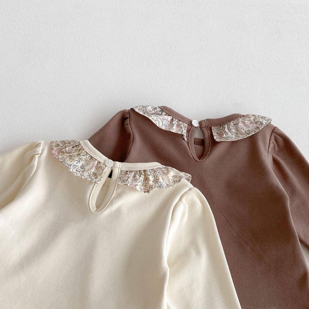2025 Korean Style Floral Lace Peter Pan Collar Long Sleeve Baby Girls' Top