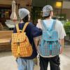 Vintage Karomuster Herrenrucksack Studentenrucksack Colorblock Damen Schultasche