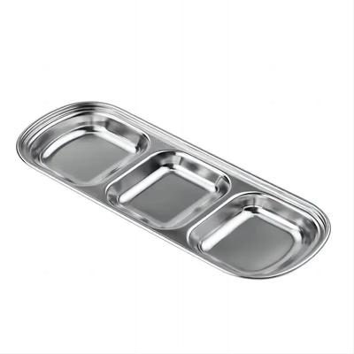Plateau à 3 compartiments en acier inoxydable pour dips, sauces d'assaisonnement, assaisonnements, couverts de restaurant BBQ