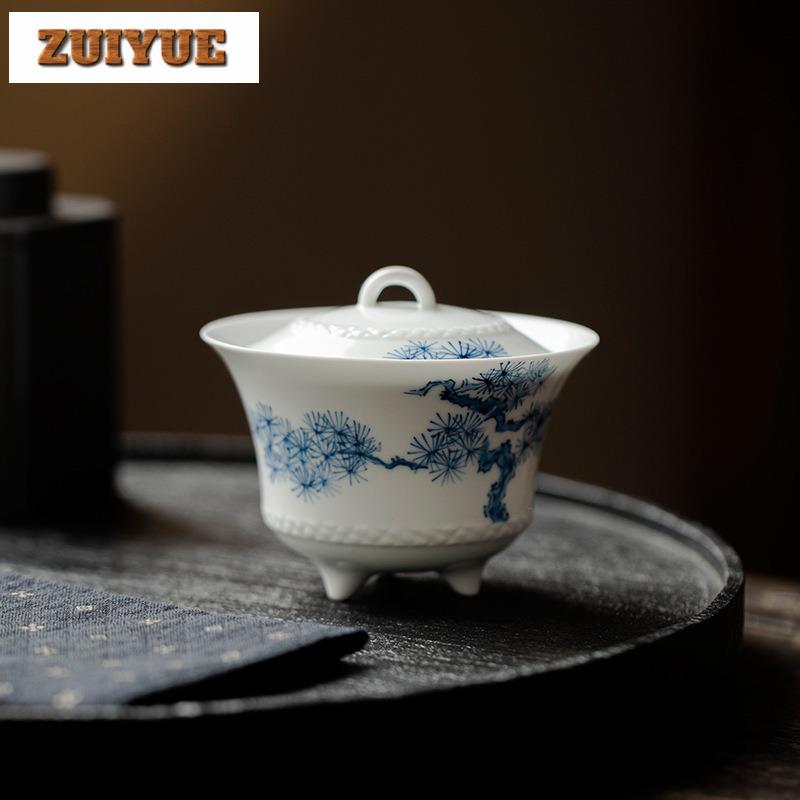 125M Hand-painted Pine Wind Gaiwan Handmade Three Legged Tripod Tea Tureen Household Tea Maker Cover Bowl Kung Fu Teaware Gift