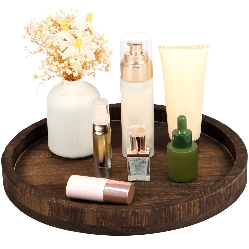 Round Tray Wood Serving Platter Vintage 30cm Round Dessert Plate Table Multipurpose Candle Holder Tray Decorative Tray