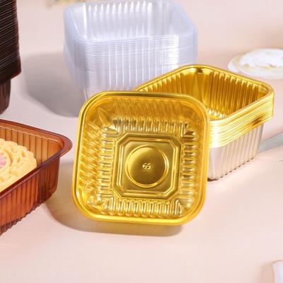 100PCS Yellow Transparent Mooncake Packaging Tray Plastic Thicken Mooncake Plastic Inner Tray Square Food Packing