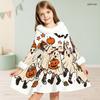 Girls High Neck Furry Trim Long Sleeve Halloween Tiger Printed A Line Flared Dress