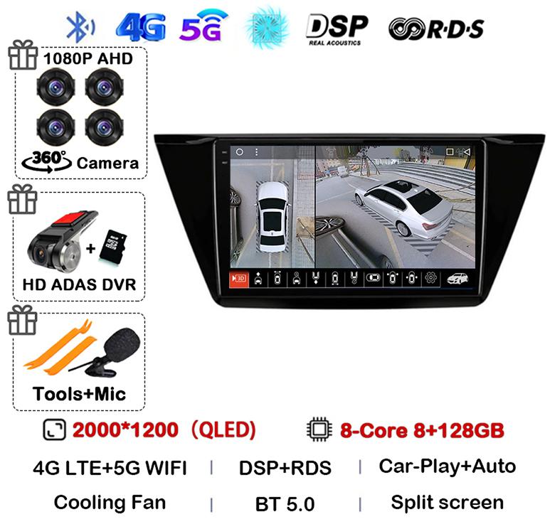 Android 14 WIFI 4G Carplay For Volkswagen TOURAN 2016 2017 2018 Auto Car Radio Multimedia Stereo Video Player GPS Navigation DSP