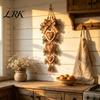 Decorazione zucca con luci LED Pendente da appendere a parete a forma di cuore rustico Perline di legno e fiocco Ornamento luce per decorazioni da portico autunnale accoglienti in stile fattoria