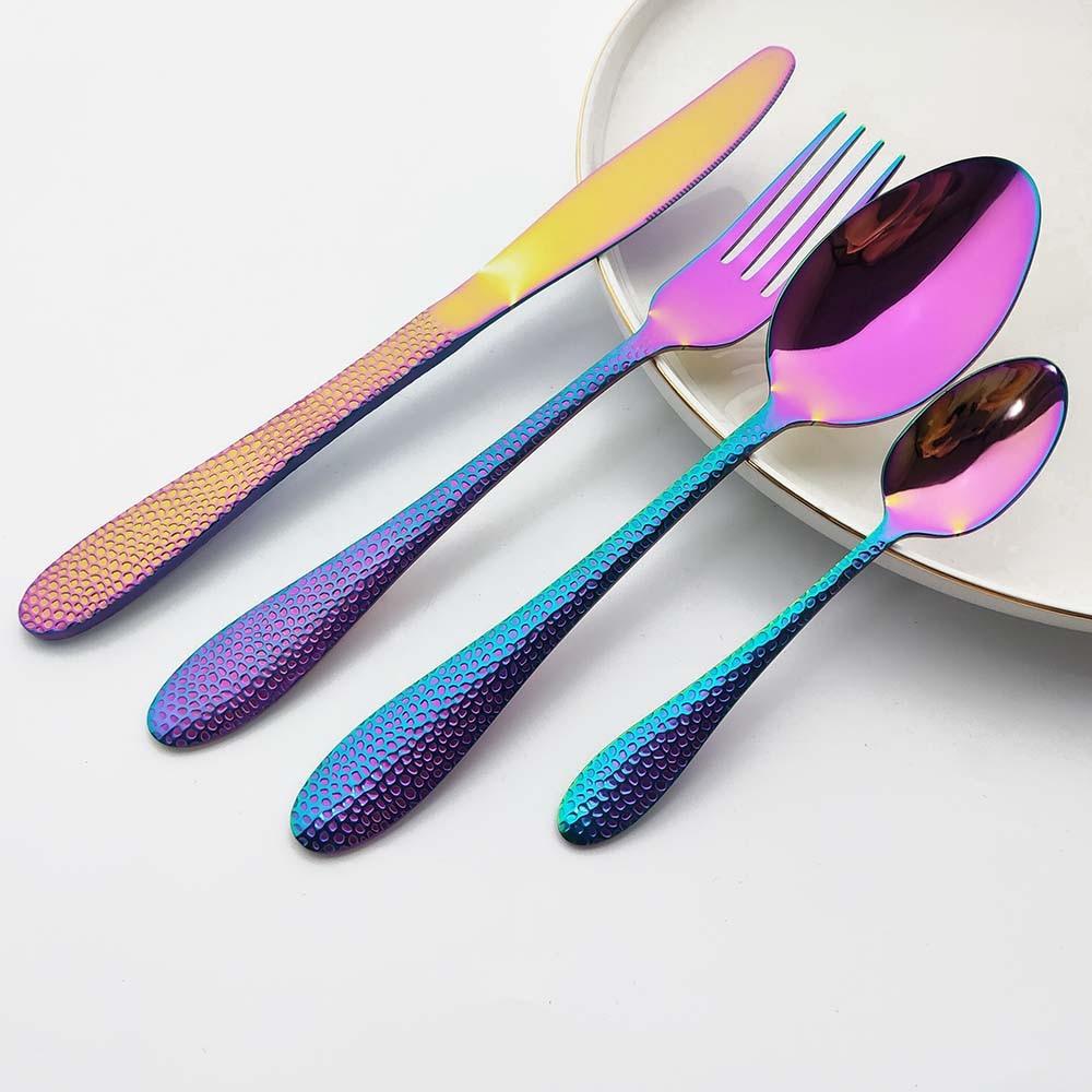 

4 шт. черный набор столовых приборов, ножи, вилки, ложки, обеденный набор из нержавеющей стали, золотой набор посуды, кухонный набор радужного серебра, набор столовой посуды разноцветный