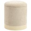 Storage Ottoman, Round Chenille Stool, Wood-Effect Metal Base, Beige
