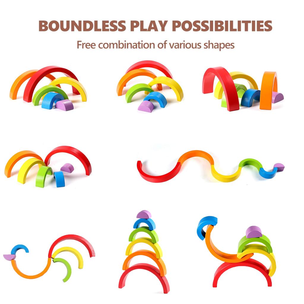 Wooden Rainbow Building Blocks For Children'S Puzzle Assembly, Stacking Music Enlightenment, Color Cognition, Ornament Toys