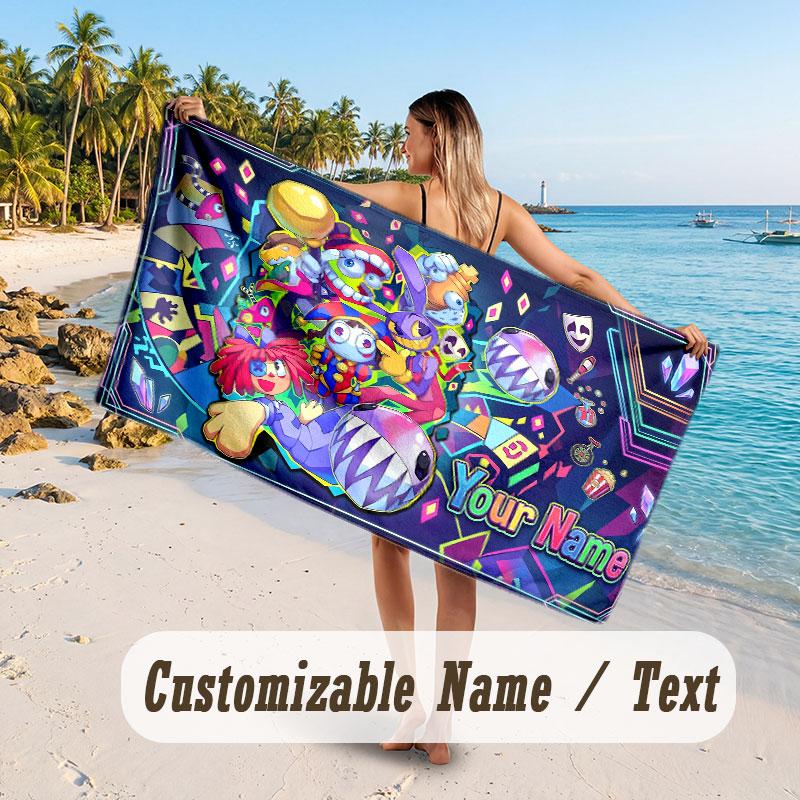 Personalized Beach Towel,The Amazing Digital Circus Custom Printed Name Text, Super Absorbent Towel For Beach Vacation
