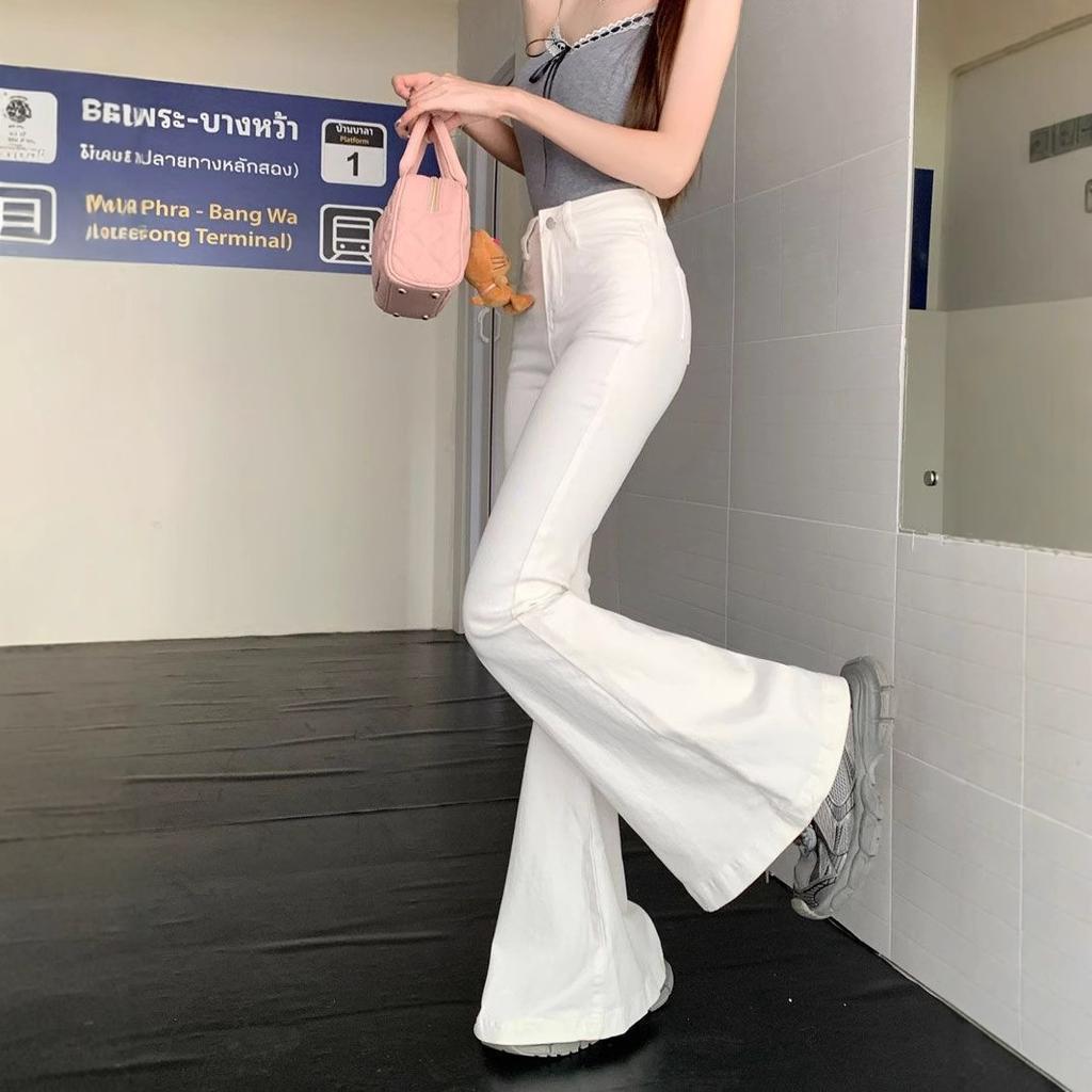 High-waisted Slim White Jeans Women Hundred Yards Big Yards Elastic Straight Horseshoe Micro-large Long Trousers Jeans for Women Long Denim Pants