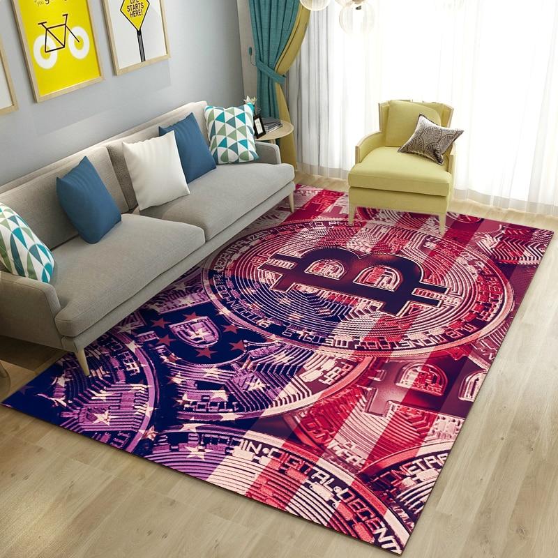 3D Bitcoin Area Rug Large,Carpet Rug for Living Room Bedroom Sofa Kitchen Doormat Decoration,Children Play Non-slip Floor Mat
