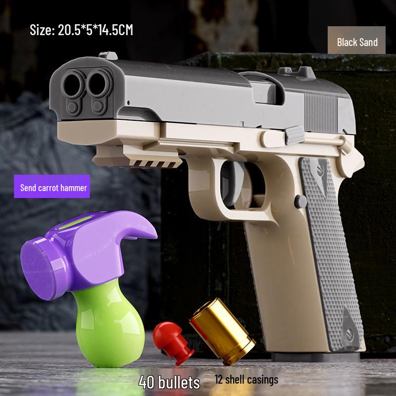 Mingjiangtang 1911 Toy Gun: Double-Barrel Ejection Carrot Design, Rapid-Fire Action for Kids.