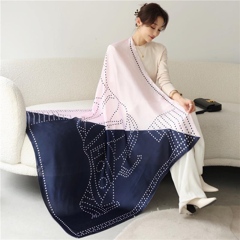Two-color Color Matching Scarf Female Imitation Silk Large Square Scarf 111cm Simple Solid Color Versatile Silk Scarf New Hangzhou Silk