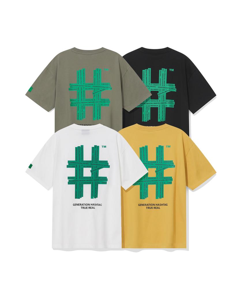 BEENTRILL Green Taping Hashtag Oversized Short Sleeve T-Shirt (Mustard)