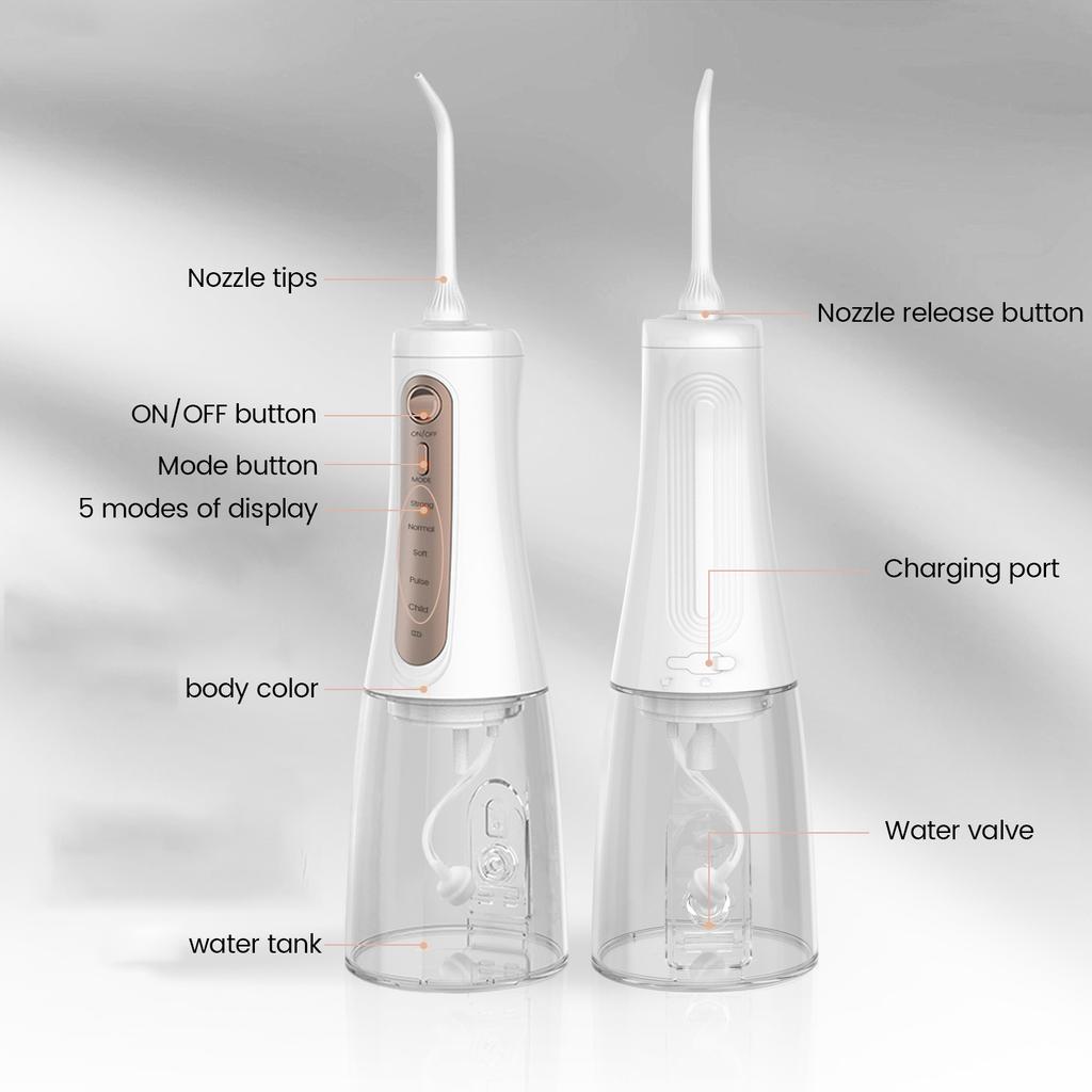 Portable Oral Irrigator Dental Flosser for Cleaning Teeth Water Thread Flosser 6 Nozzle Mouth Washing Machine 350ml