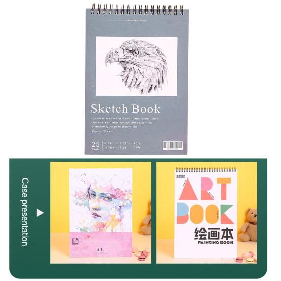 Kniha skic s pevnou vazbou spirála drátěná vazba 25 listů Bez kyselin Bez rozlití Silný papír Umělec Umělec Student Kreslení Kreslení Psaní Skicák Umělecké potřeby