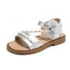 Mädchen Sandalen Offene Zehen mit Süßen Perlen Kinder Strandschuhe Offene Zehen Rutschfest 2025 Sommer Neu Kinder Prinzessin Schuhe Spitze Schleifen
