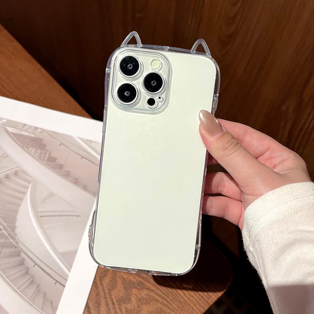 Applicable To Iphone17 Transparent Cute Black Cat Mobile Phone Case Apple 13 Pro Cartoon Cat Ear Protective Case