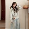 Early Korean Style Striped Hooded Sweatshirt Coat Women Short Fitted Top
