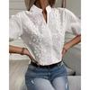 2023 Summer Women's Embroidered Stand-up Collar Top with Hollow-out Design and 5-Point Sleeves
