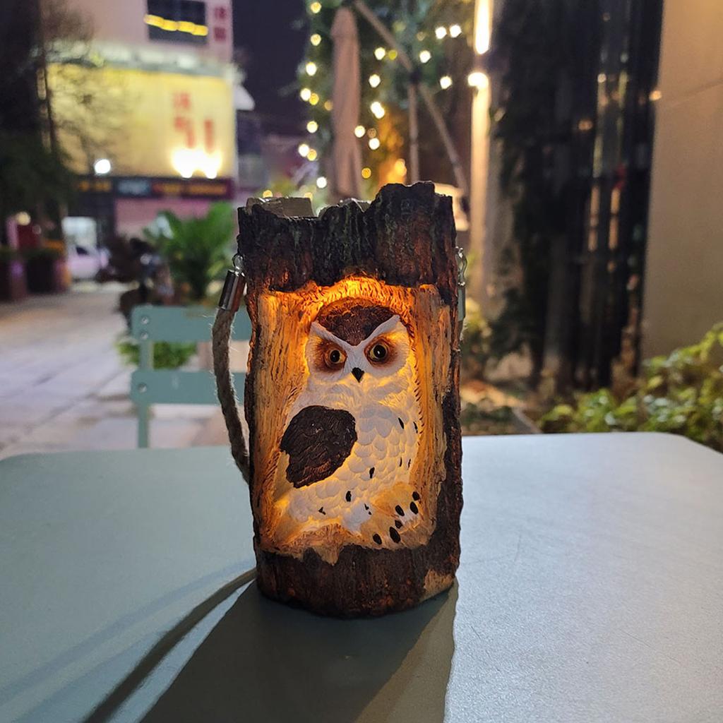 New Courtyard Owl Solar Light Resin Crafts Lantern LED Night Lamp Ornament Outdoor Hanging Tree Hole Owl Light Lamp Garden Decor