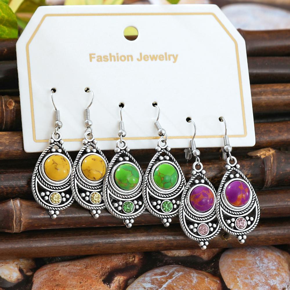

Винтажные серьги-подвески в этническом стиле для женщин, инкрустация цирконом, полихромные, под античное серебро, каплевидные, для повседневной носки, для вечеринок, украшения, подарки