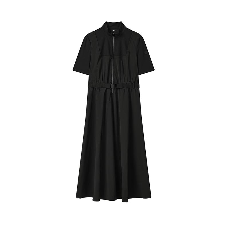 Fila Milano Series Fashion Simple Personality Elegant Casual Versatile Comfortable Woven Short Sleeve Dress Women Dresses F11W535307FBK