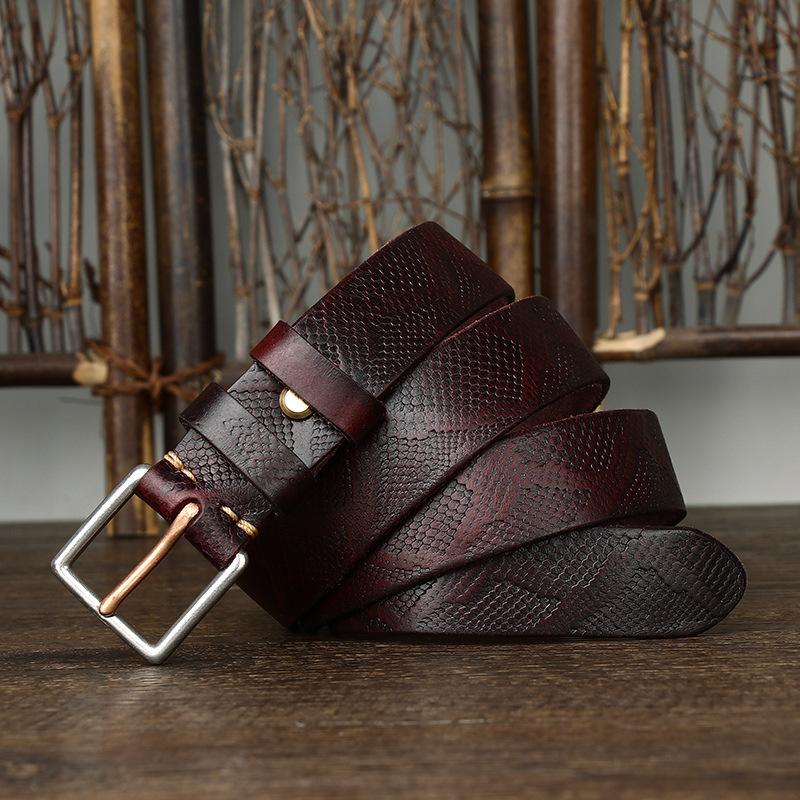 Trend Retro Fashion Snake Pattern Belt Women'S Leather Pin Buckle First Layer Cowhide Steel Buckle Jeans Belt