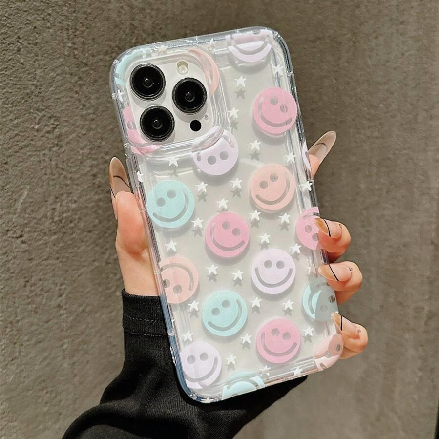 Smiling Face White Star Pattern Phone Case for  Mi 11 Lite 14 13 12 13T 12T Poco X6 X5 X3 F5 Pro Air Cushion Clear Cover