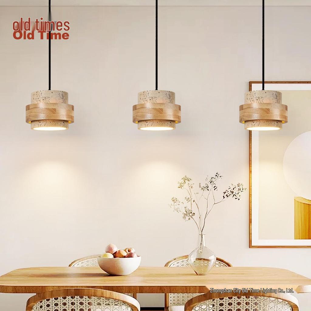 Adjustable Wabi-Sabi Style Solid Wood Pendant Light for Bedroom, Dining, or Bar