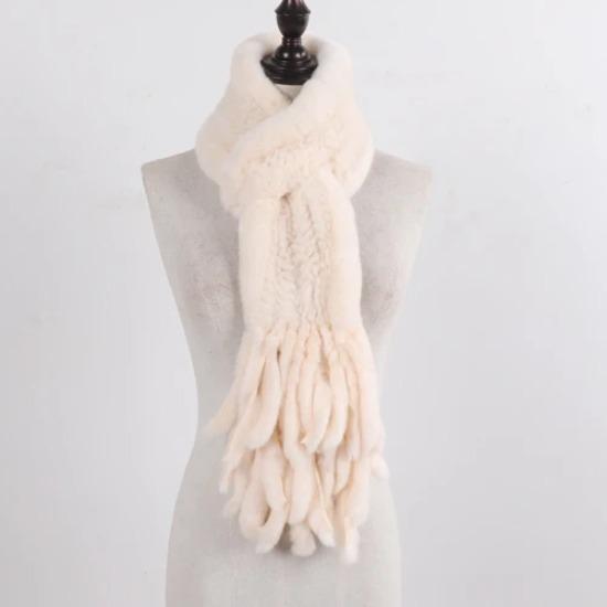 New Lady Knitted Real Rex Rabbit Fur Tassel Scarves Women Winter Warm Natural Rex Rabbit Fur Muffler Thick Knit Real Fur Scarf
