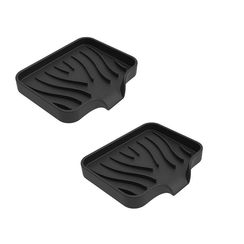 2PCS Silicone Sink Tray for Kitchen Organization - Non-Food Contact Soap Dish Holder with Drain Lip - Countertop Scrubber Drainer for Brushes