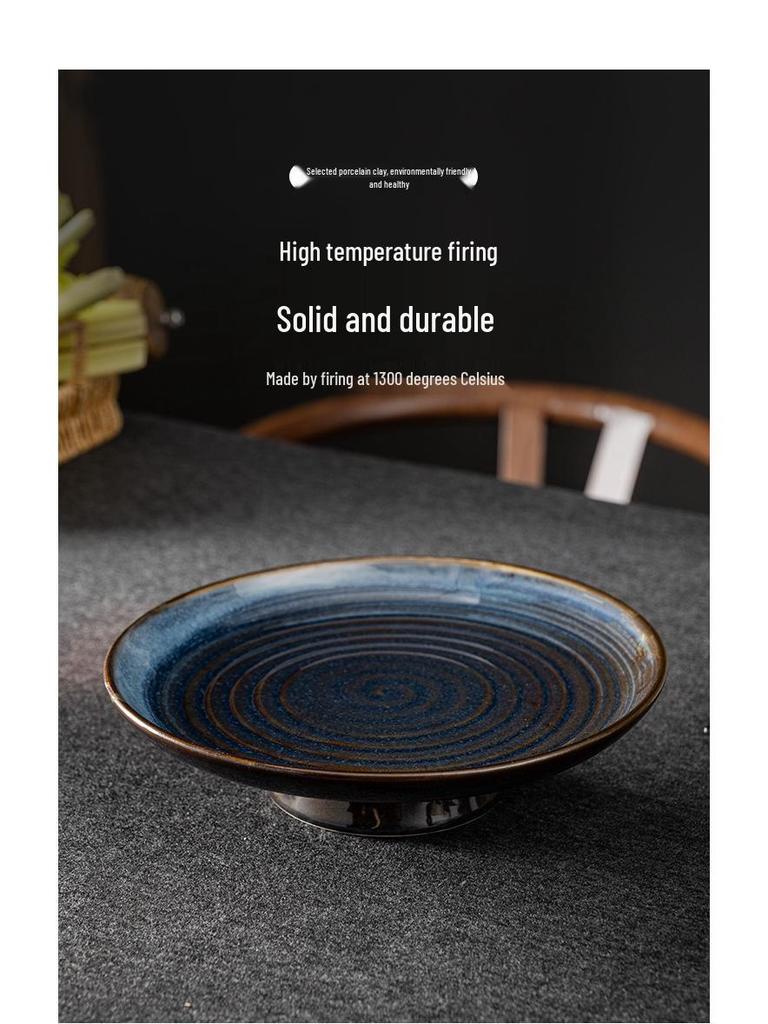 Retro Ceramic Glaze Dessert Plate | High-Foot Nostalgic Tableware for Snacks, Fruit & Pastry