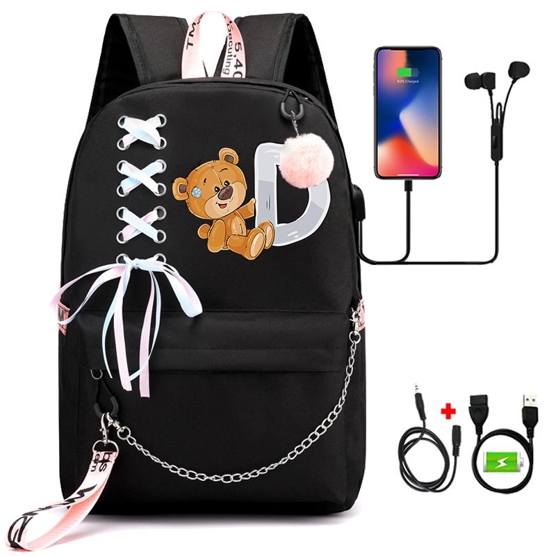 Batoh Little Bear s 26 anglickými písmeny pro děti Zpátky do školy pro chlapce Dívka Kreslená taška na knihy Kawaii Studentská školní taška