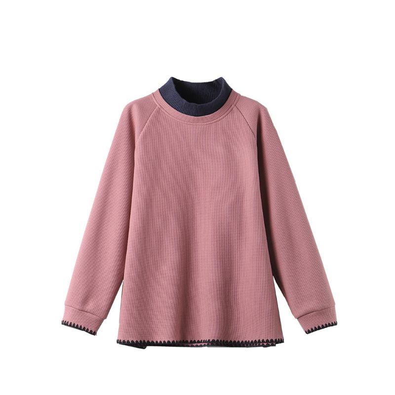 Pink Half Turtleneck Sweatshirt for Women In Autumn and Winter Plus Velvet Thickened New Loose Large Size Top