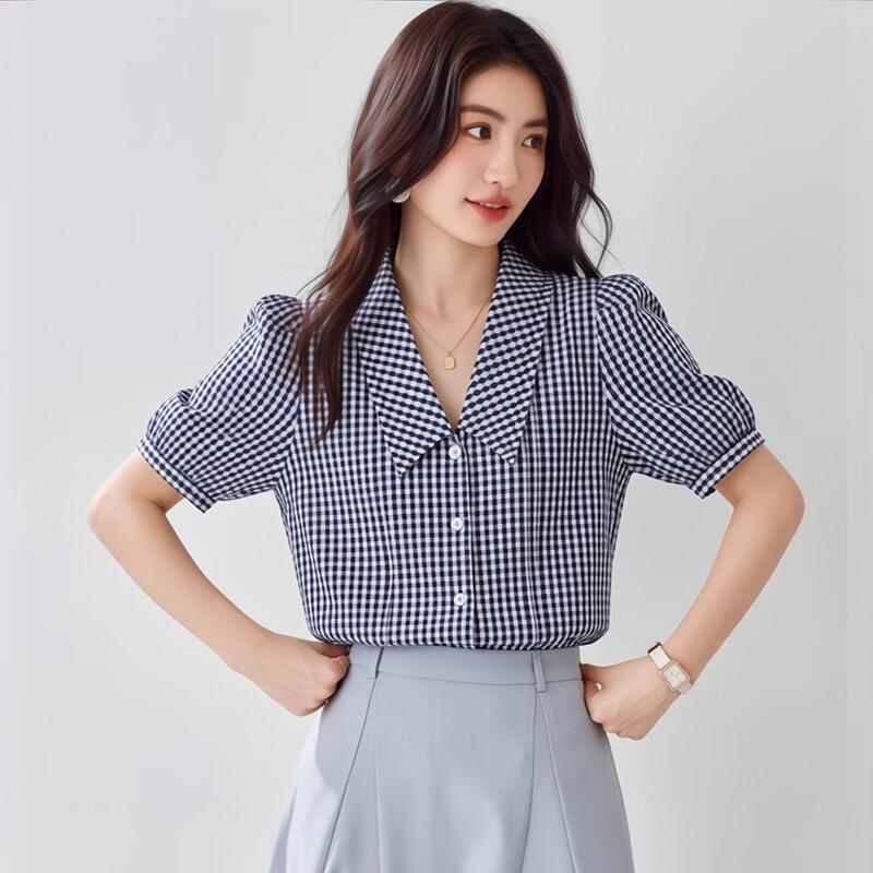 La Chapelle Women s Plaid Short Sleeve Shirt L