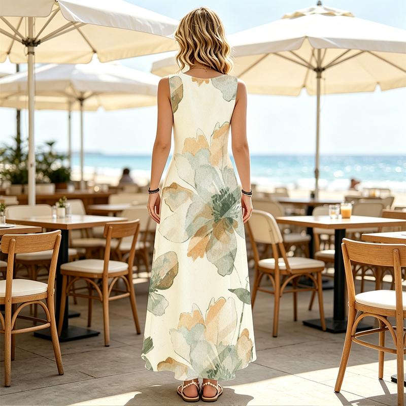 Women's Floral Sleeveless Lightweight Loose Long Maxi Dress Summer Beach Vacation,Casual Daily & Party Wear