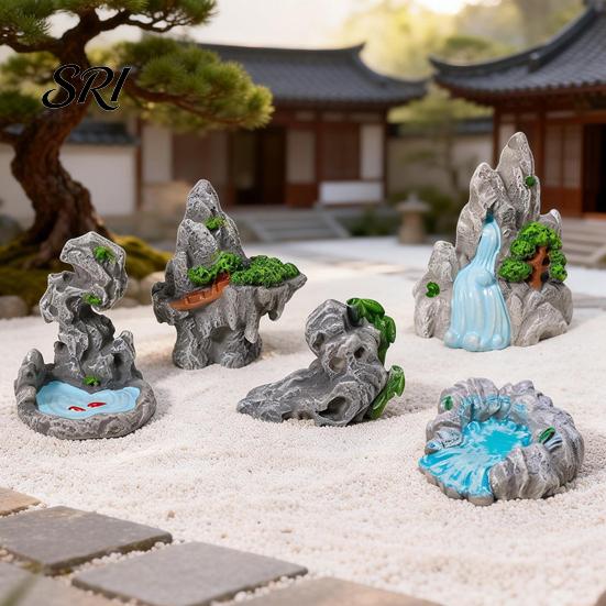 Miniature Rock Garden Decor 2 Pcs Stone Statue Resin Fake Models for Diorama Tranquil Zen Ornament Supplies Micro Train Landscape Railway Sand